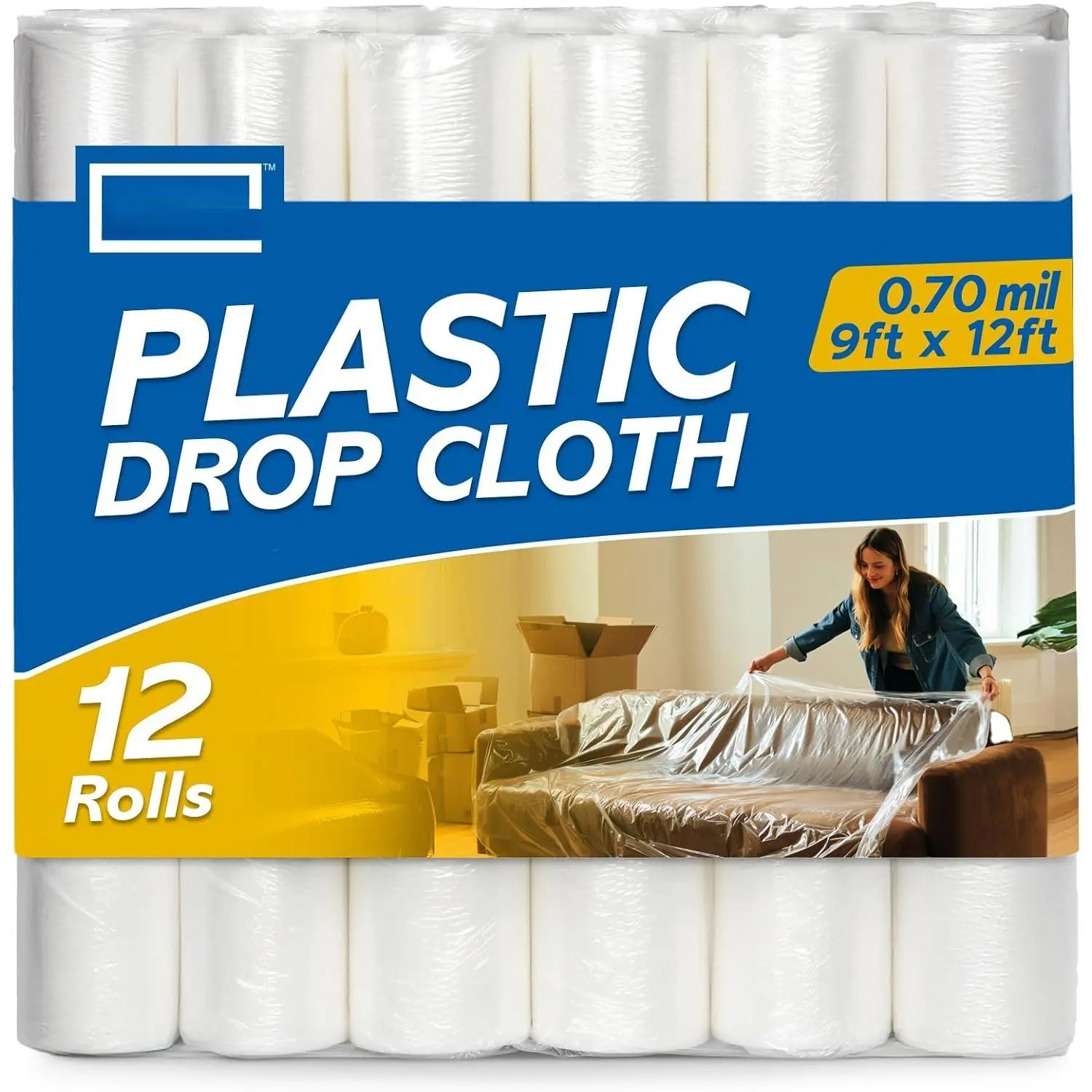 Painters Plastic Drop Cloth (12 Pack), 9x12 , Plastic Tarp Dust Cover, Plastic Covers for Furniture, Plastic Drop Cloth for Painting, Painting Tarp