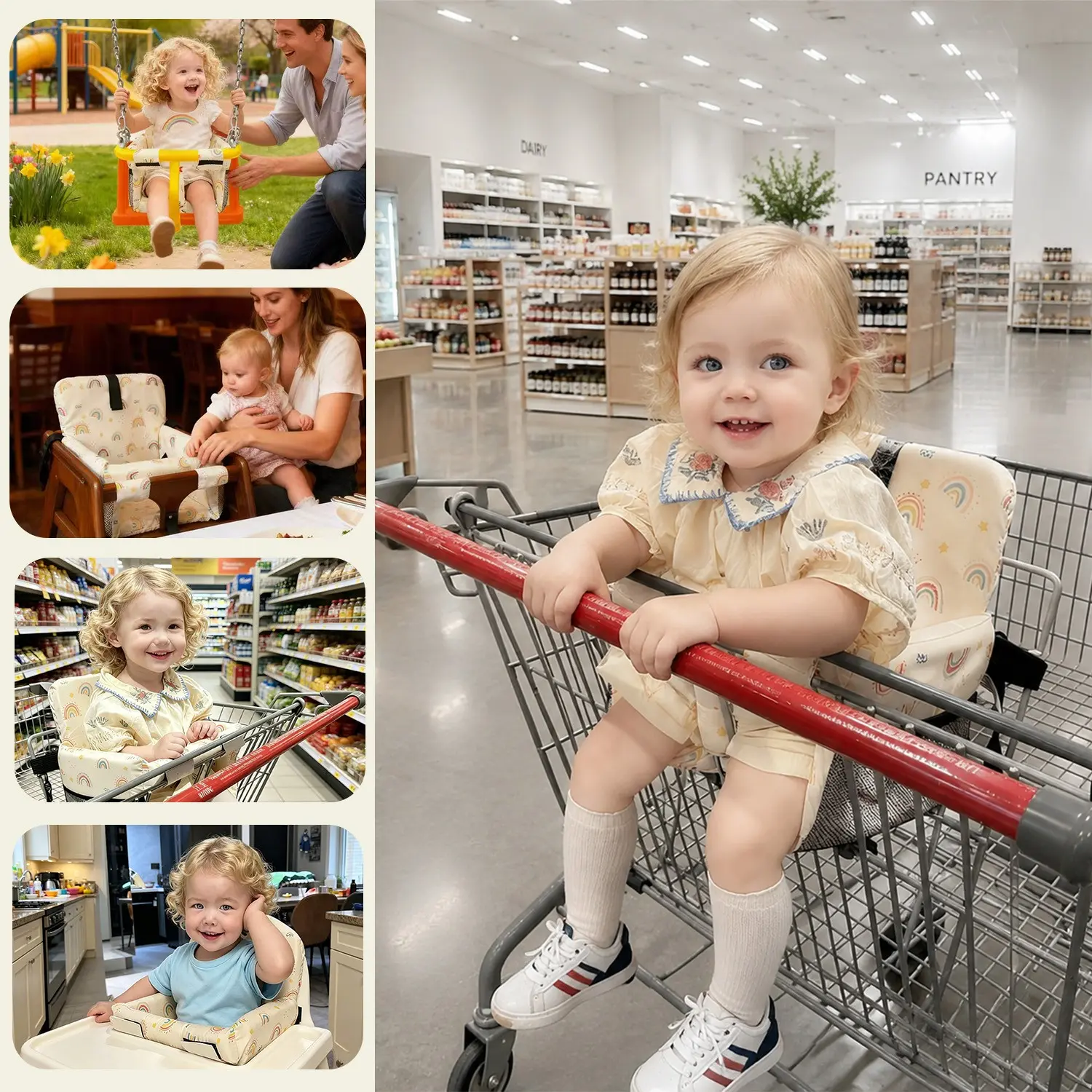 1pc Shopping Cart Seat Cover for Baby, High Chair & Grocery Seat Protector, Padded Chair Covers for Restaurant Seats, Unisex Machine Washable Grocery Cart Liner & Swing Insert, Compatible