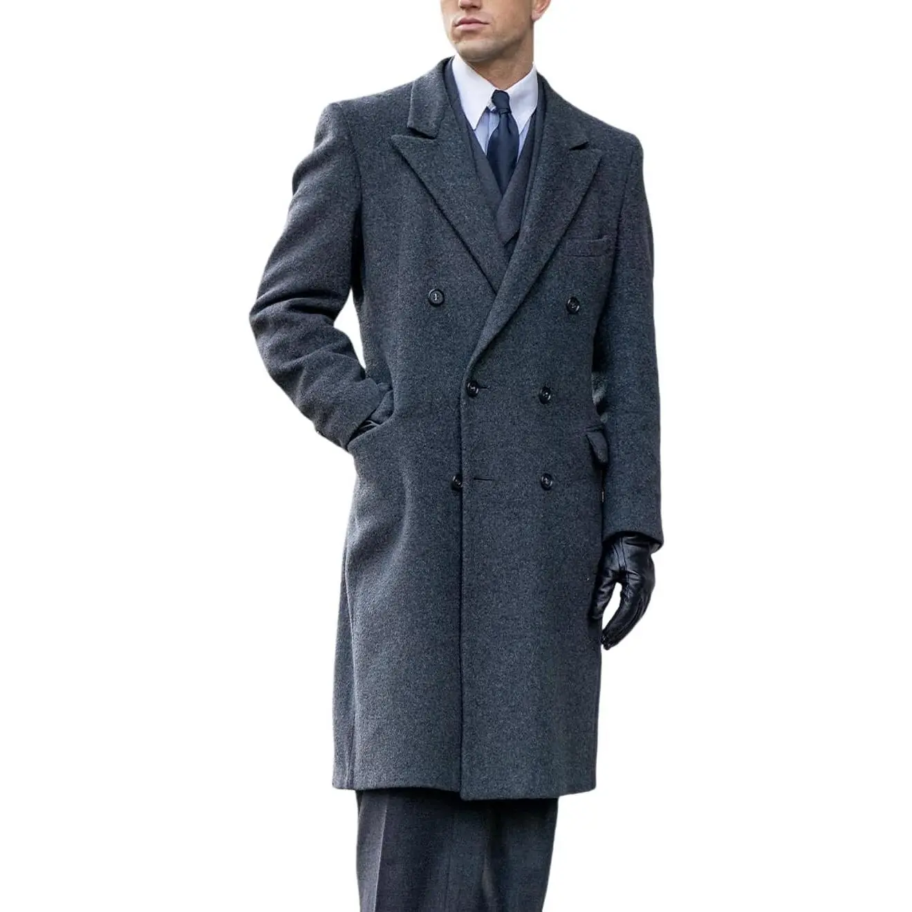 Men's Trench Coat Double Breasted Notched Lapel Peacoat Casual Warm Winter Long Jacket Overcoat With Pockets