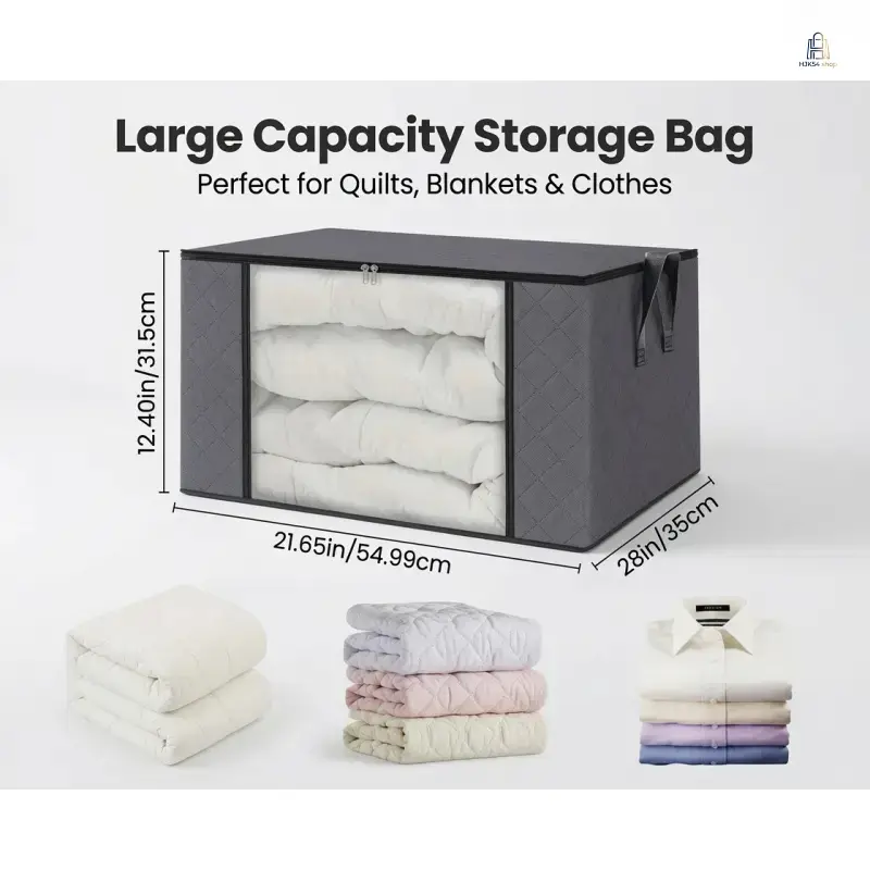 Large Capacity Storage Bag, Foldable Nonwoven Fabric Organizer for Seasonal Clothes, Bedding & Comforters, Dustproof Bin for Underbed Closet Organization, 60X40x35cm, Household, Blanket Storage, Room Organizer
