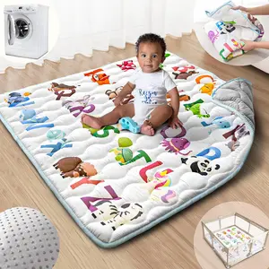 Baby Play Mat, 43x43 Mat with Super Soft Touch, Activity Mat with Upgraded Anti-Slip Bottom, Machine Washable Crawling Mat  Floor & Picnic(Animal Alphabets)