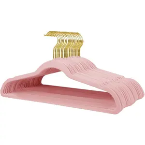 22 Pack Velvet Hangers, Clothes Hangers Non-Slip Coat Hangers for Adult Pink - Gold Hook