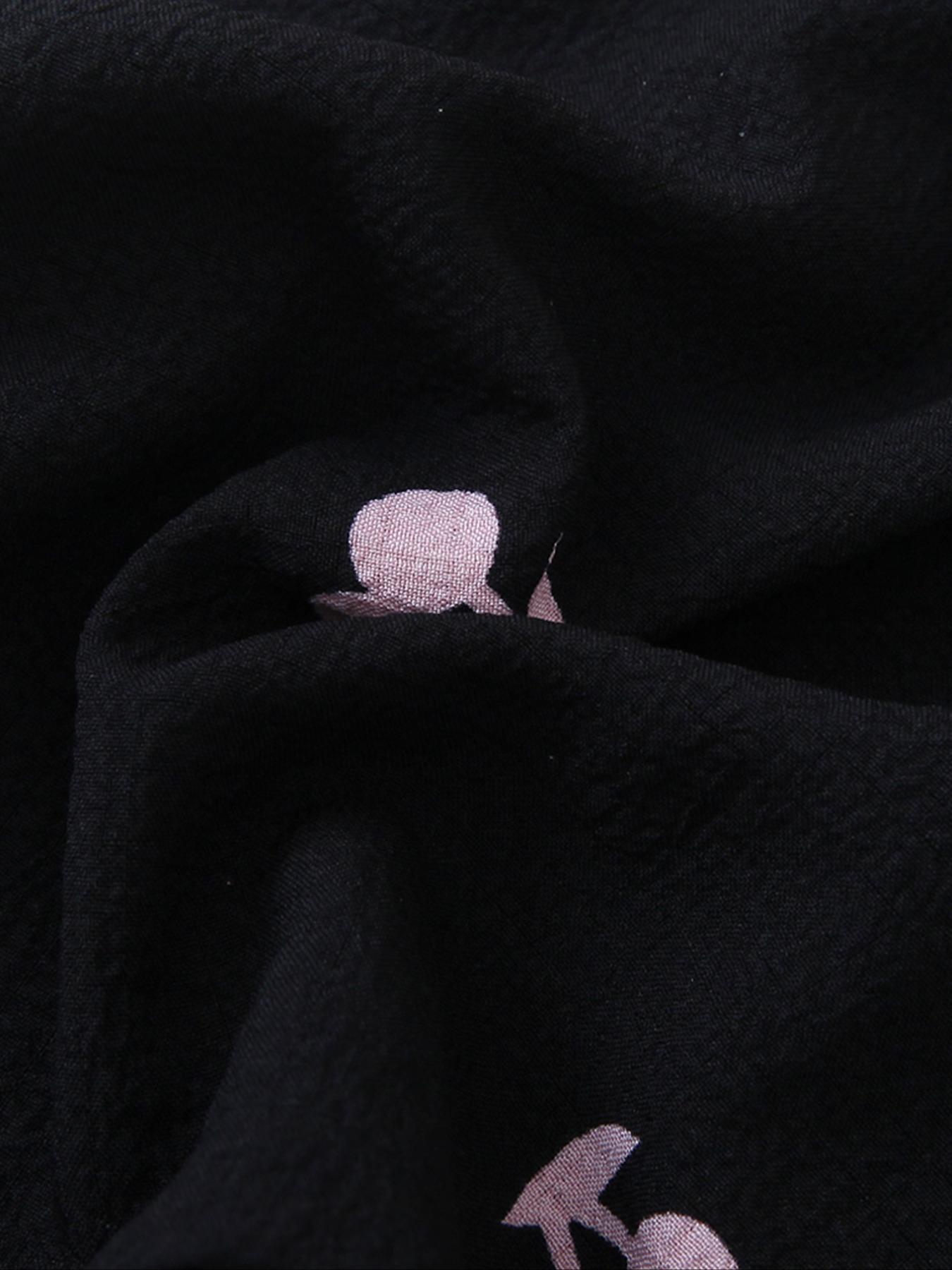 Two-Piece Set Women's Cherry Print Contrast Binding Lapel Shirt & Bow Decor Shorts Pyjama Set, Button Front Short Sleeve Sleep Top & Elastic Waist Shorts PJ Set, Summer Sleepwear Set for Ladies, Pajamas, Loungewear