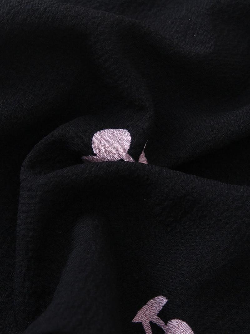 Two-Piece Set Women's Cherry Print Contrast Binding Lapel Shirt & Bow Decor Shorts Pyjama Set, Button Front Short Sleeve Sleep Top & Elastic Waist Shorts PJ Set, Summer Sleepwear Set for Ladies, Pajamas, Loungewear