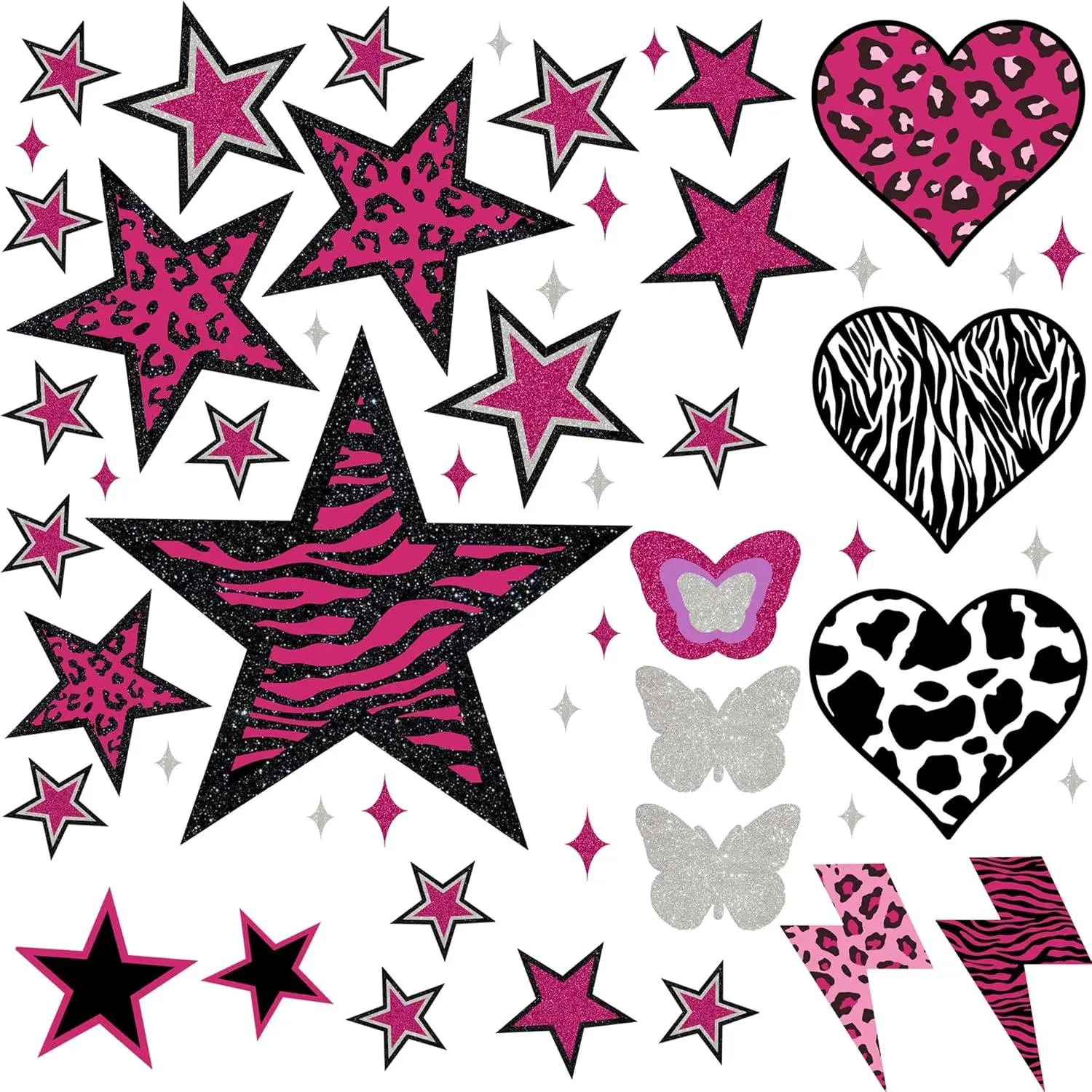 100PCS Y2K Room Decor Aesthetic Wall Decal, 2000s Vinyl Peel and Stick Stickers for College Teen Girls Bedroom, Pink Stars Trashy Y2k Decorations for Women Apartment.
