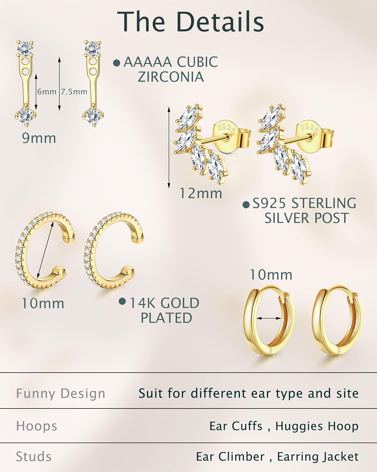 4 Pairs Gold Silver Hoop Stud Earrings Set for Women Small Hoop Earring Sets for Multiple Piercing Dainty Gold Huggie Earrings Hypoallergenic Earring Stacks