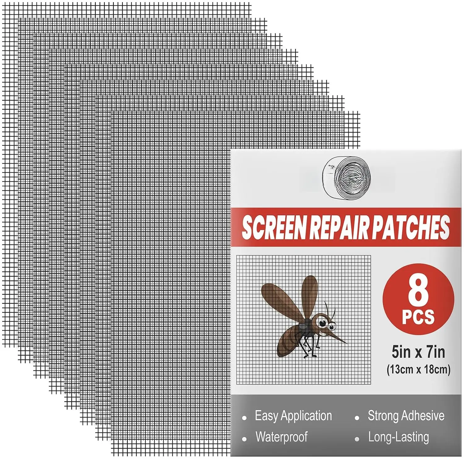 8 Sheets Window Screen Repair Patches Black 7" x 5" Fiberglass Mesh  | Heavy Duty Fiberglass Screen Repair Patches, 7"x5" Self-Adhesive, Quick Fix for Window Screen Tears & Holes, Black