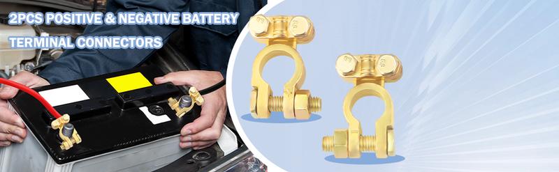 2PCS Positive & Negative Battery Terminal Connectors,Brass Battery Cable Ends for Automotive Replacement Battery Terminals & Ends,Universal Battery Clamps for Truck Boat Car
