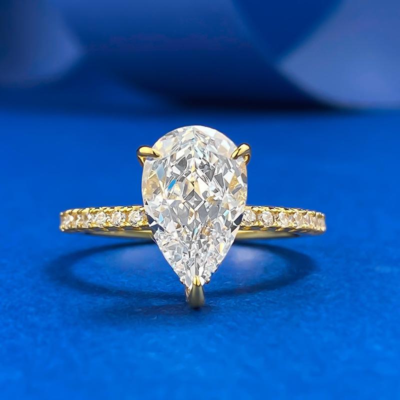 S925 Sterling Silver 3 Carat Pear Shaped Ice Flower Cut Ring 7*11mm 8A Cubic Zirconia Ring fashion jewelry accessory woman girl promise ring Springtok-216(50%)