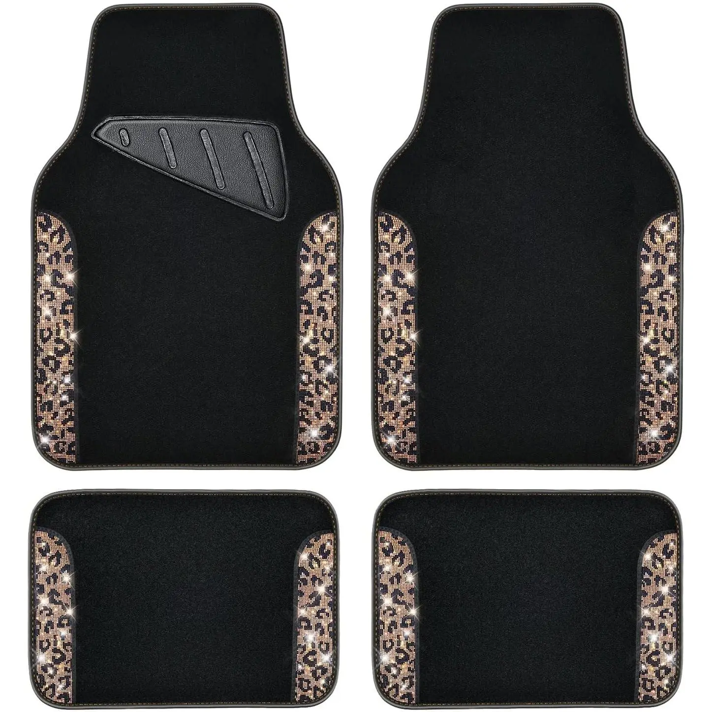 Shiny Bling Diamond Rhinestone Automotive Floor Mats, Waterproof Anti-Slip PVC Heel Pad All-Weather Universal Fit for Sedan, SUV, Van Car Interior Accessories