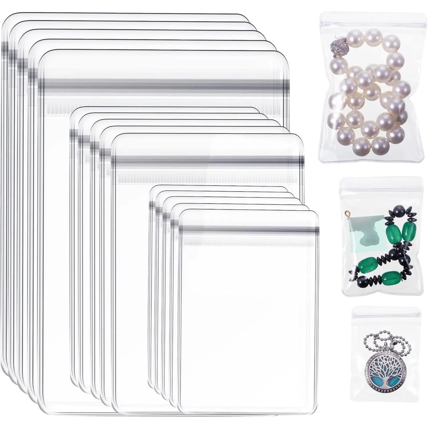 120 Pieces Anti Tarnish Jewelry Bags for Organizer and Storage Clear PVC Jewelry Bag Mini Plastic Pouch Transparent Rings Earring Packing Small Zipper Lock Pouch for Travel (3 Sizes, Clear)
