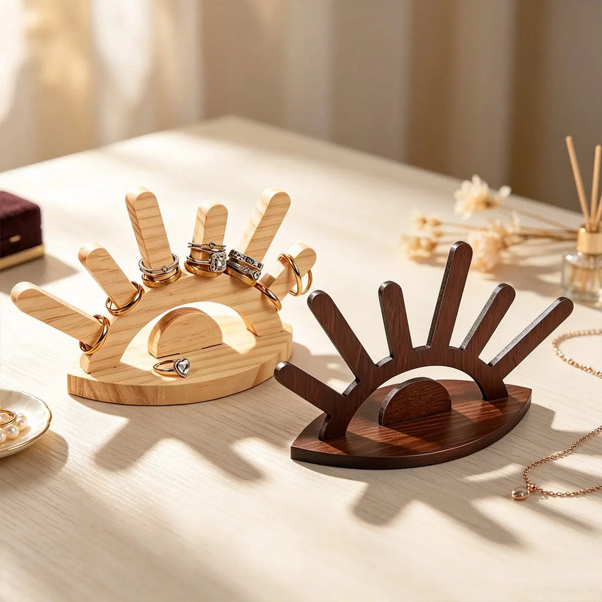 Creative Jewelry Ring Display Stand, Multi-Position Bracelet Holder, Wooden Craft Storage Rack, Festive Gift Ornament