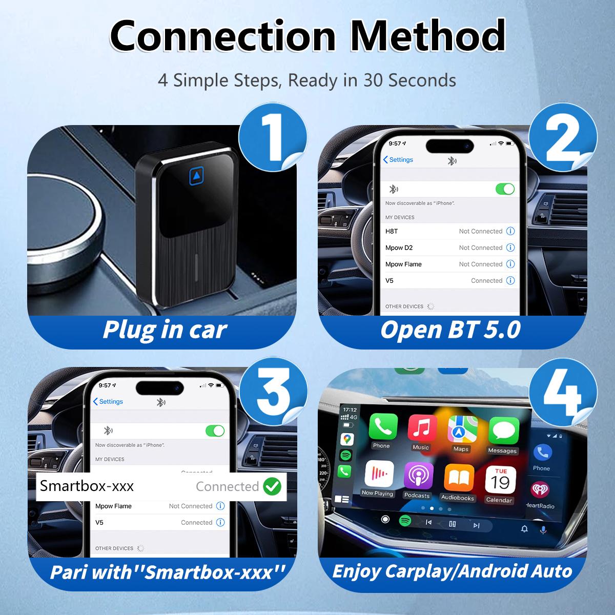 Wireless Apple CarPlay Adapter for both Apple and Android converts wired to wireless suitable for factory wired CarPlay cars from 2016+ Vehicle Auto Automotive Connectivity
