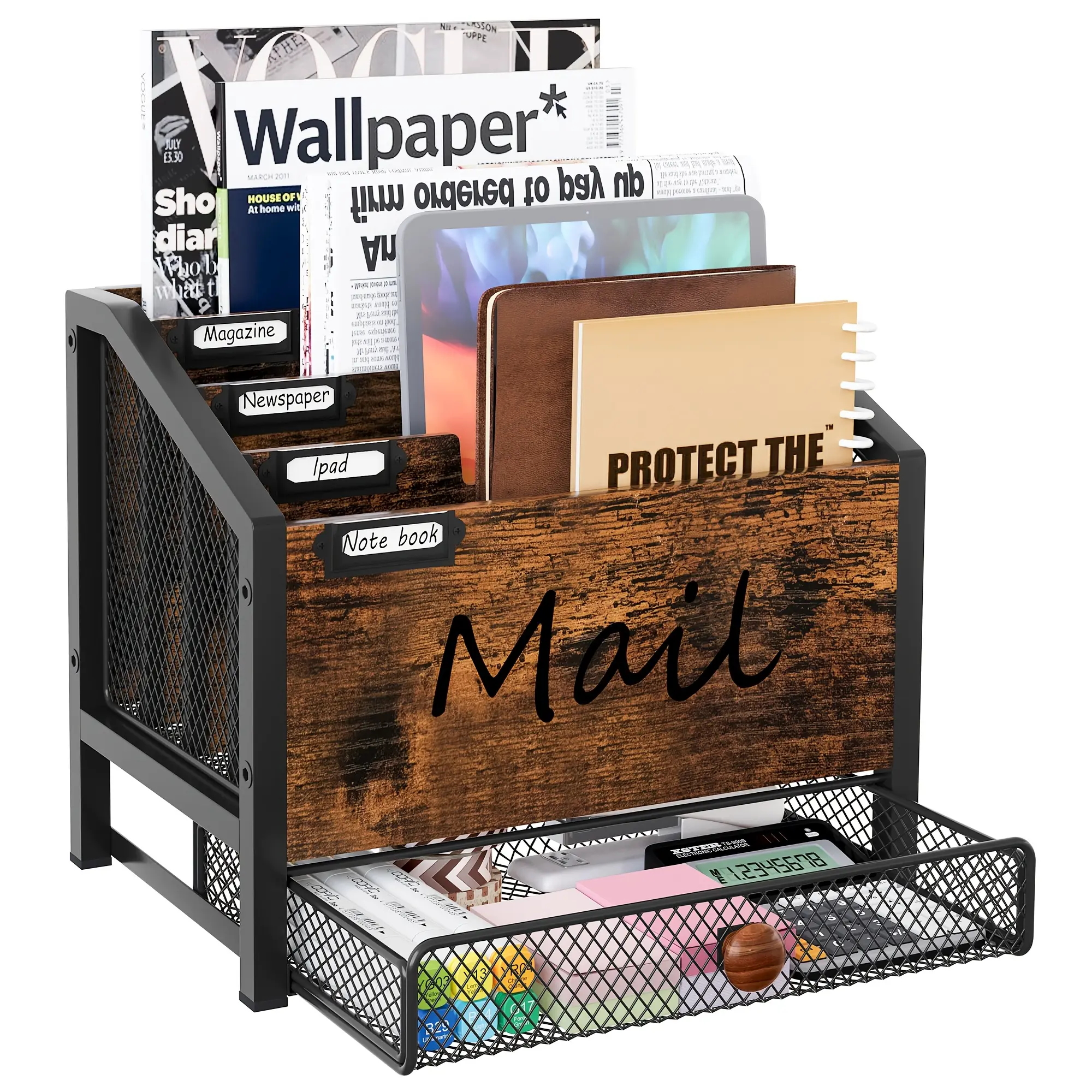 Mail Organizer Countertop, Mail Holder, Mail Sorter for Desk, Desktop Mail Basket, Mail Organizer Wall Mounted, Office Desk Organizers And Accessories for File Paper Folder