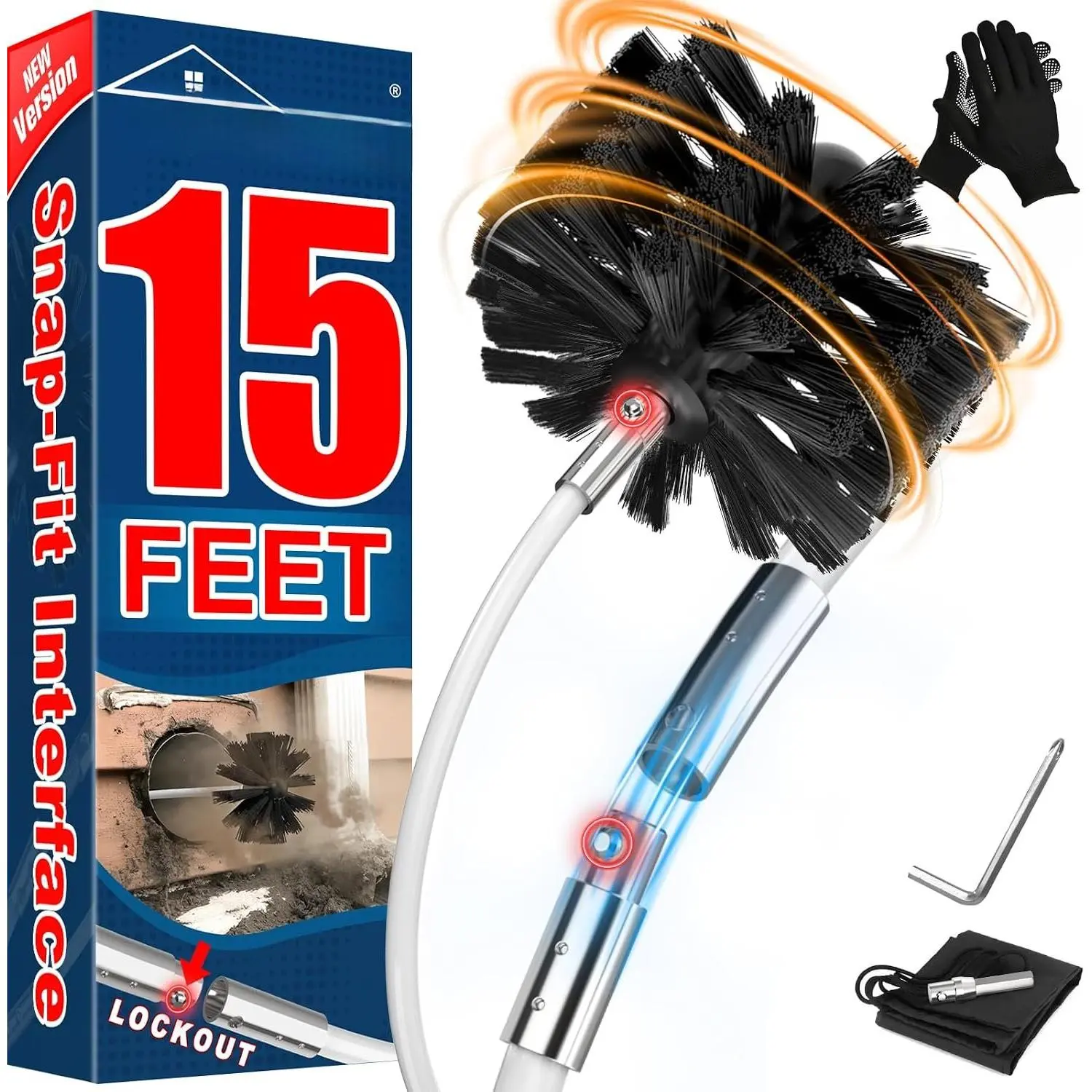 Dryer Vent Cleaner Kit - 15Ft Flexible Lint Remover | Upgraded Quick-Snap Brush with Drill Attachment for Easy to Clean, Improves Airflow,  Drying & Fire Safety