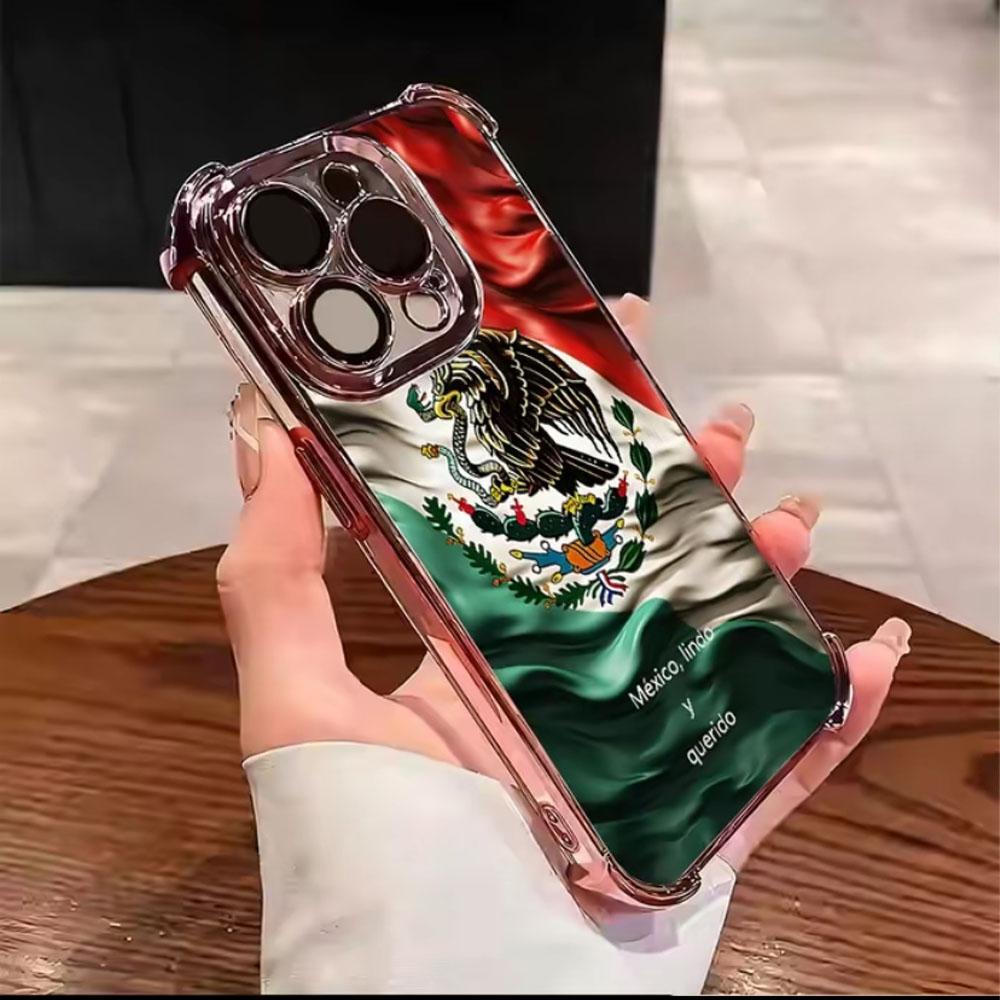 Mexico Heritage Eagle Phone Case for iPhone 17 16 15 14 Plus 13 12 11 Pro Max, Chrome Plated Frame Anti-Drop Shockproof Protective Case