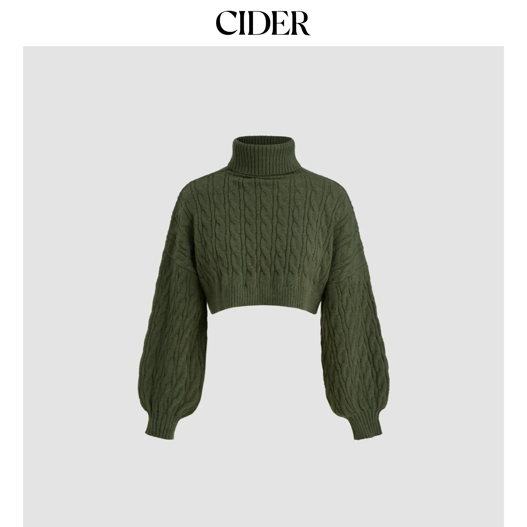 Cider [size 2-10] Cable Knit Turtleneck Solid Long Sleeve Crop Top