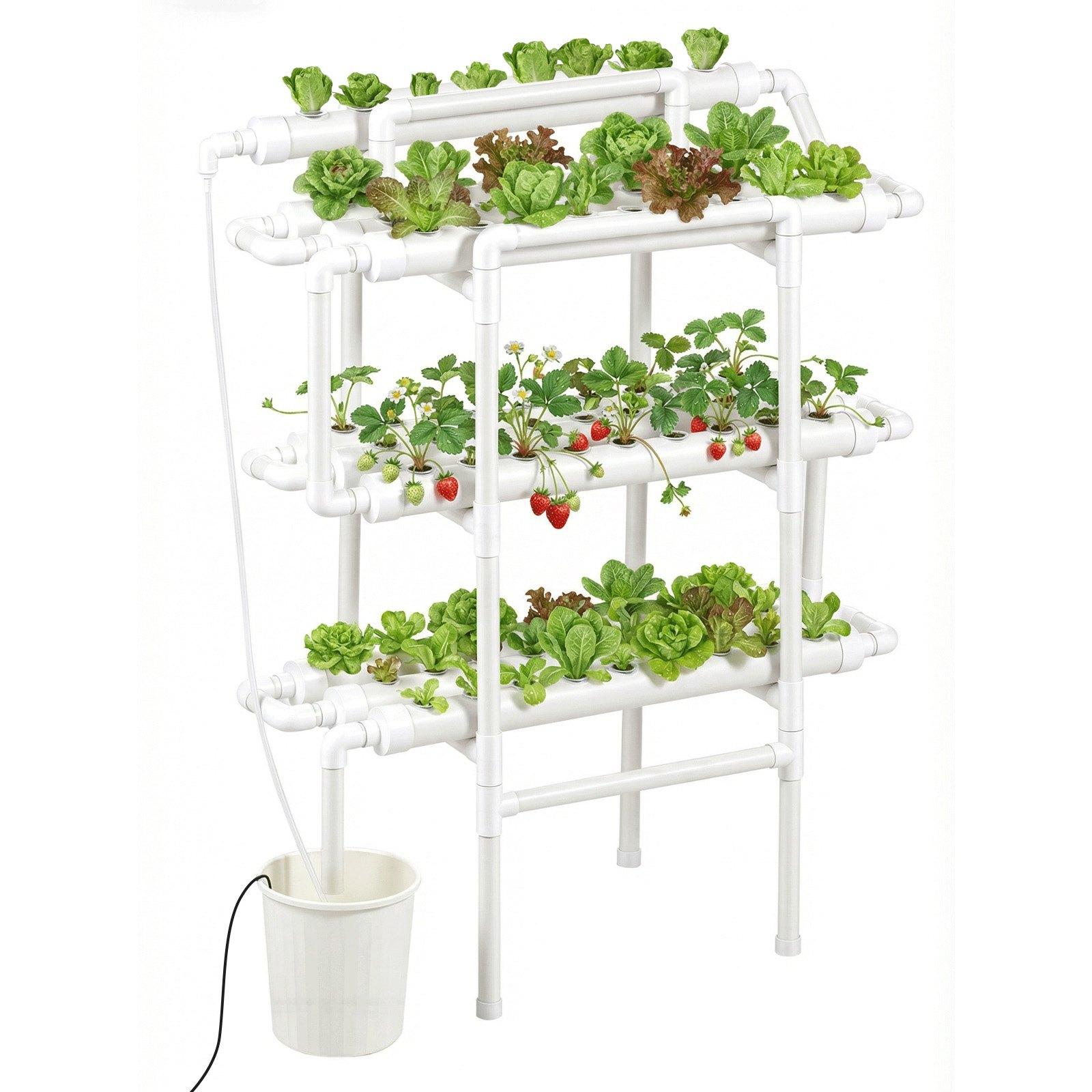 VEVOR Hydroponics Growing System Kit, 3-Tier 90 Sites UPVC Pipe Hydroponic Grow Kit with Timed Irrigation, Sun & Light Blocking Pipes, Indoor Home Garden Vegetable Planting Grow Kits for Fruit Herb