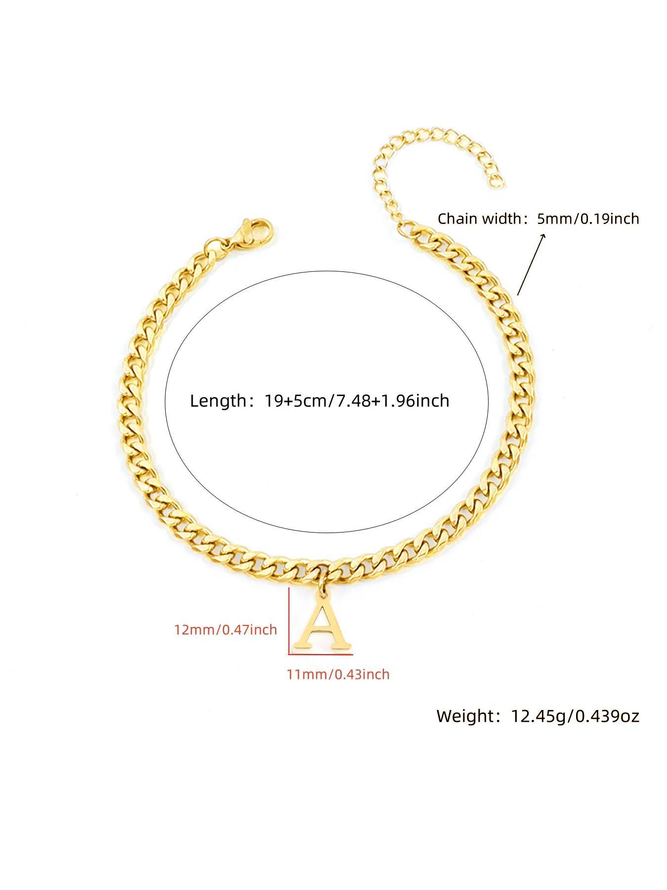 Letter Charm Decor Cuban Chain Bracelet, Minimalist Stainless Steel Personalized Jewelry for Men, Trendy Versatile Accessory