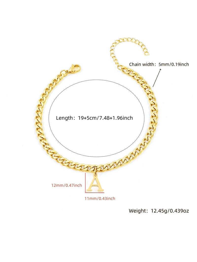 Letter Charm Decor Cuban Chain Bracelet, Simple Stainless Steel Jewelry for Men, Trendy Versatile Accessories, Initial Charm Bracelets