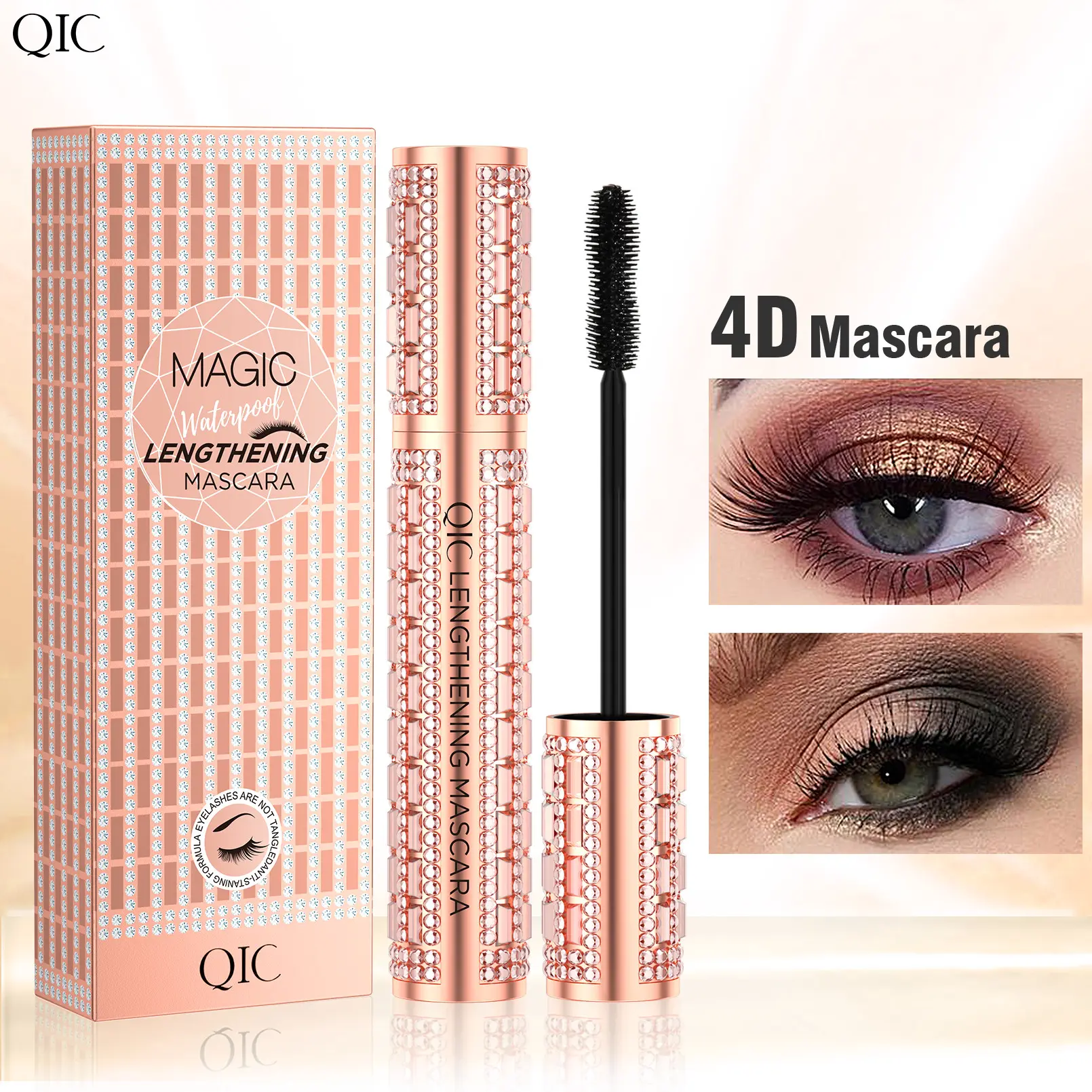 1Pc QIC 4D Lengthening Voluminous Volume Mascara Waterproof Flawless Smudge Proof Curl Lift Long Lasting For Daily Party Travel Makeup Beginners Lash Makeup Lovers