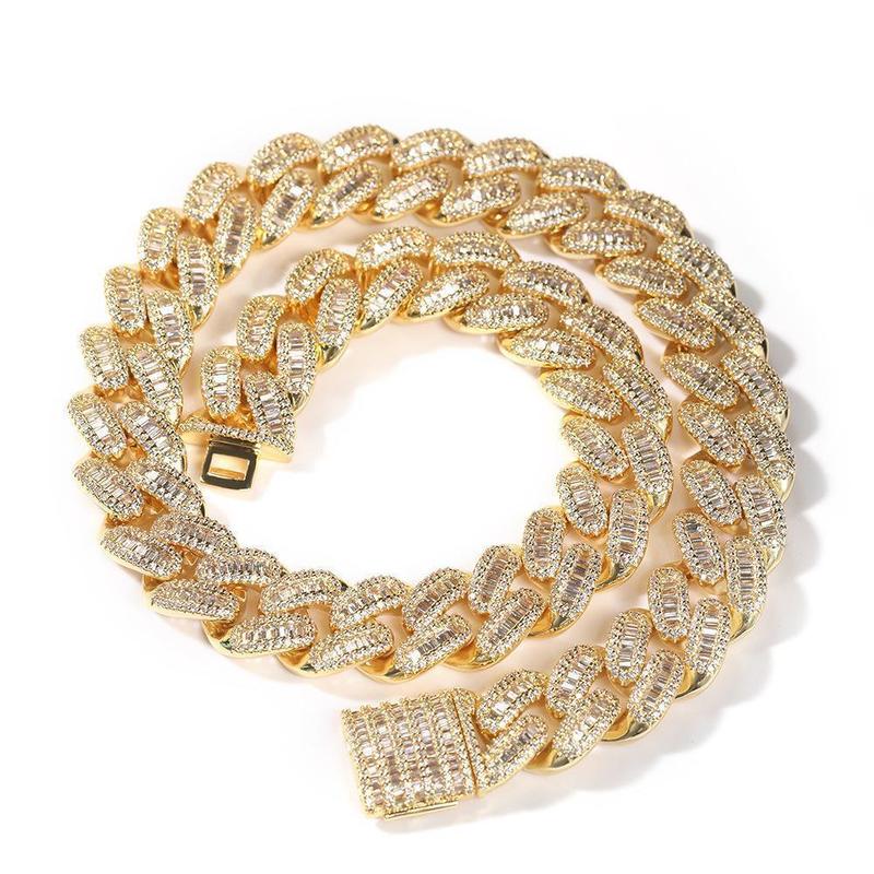 ICE HUE 15mm Baguette Cuban Necklace Zirconia European and American Fashion Street Culture Hip Hop Style Fashionable Jewelry Jewelry Accessories Streetwear