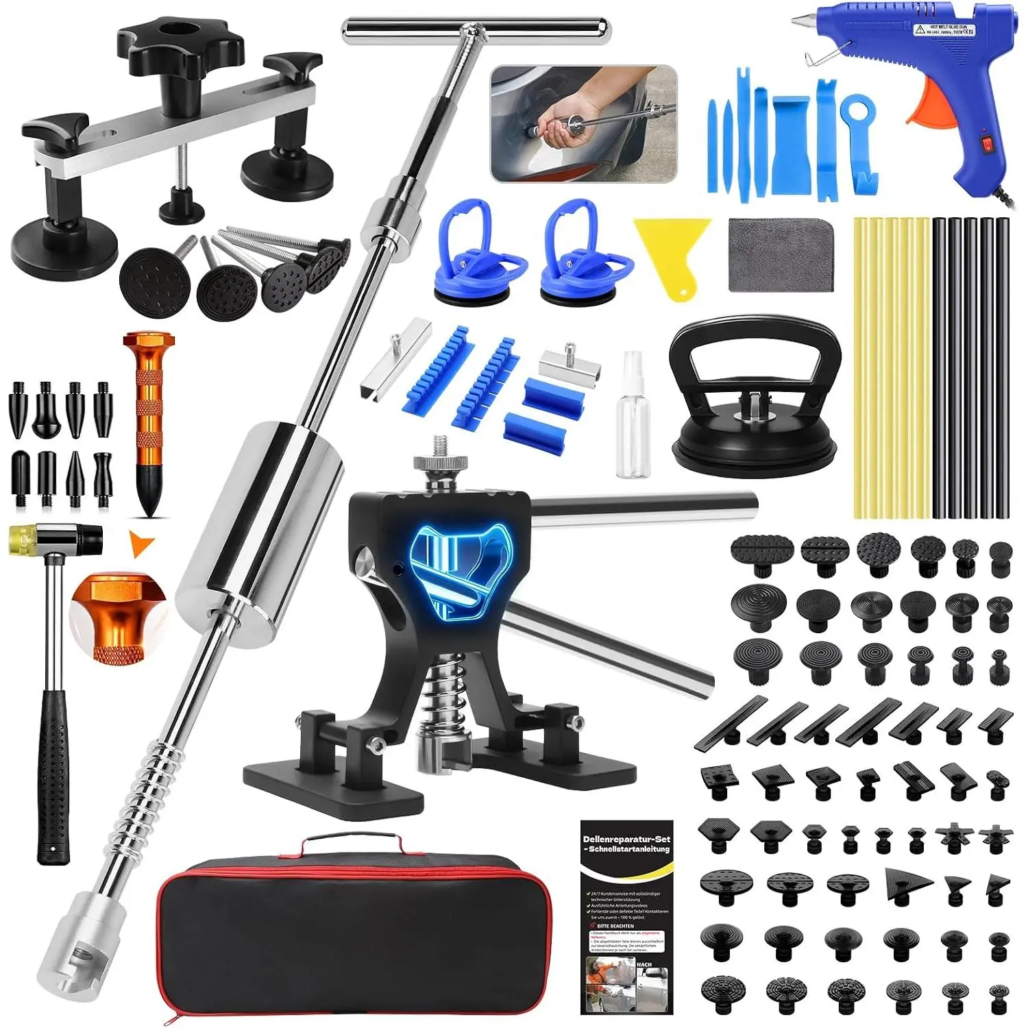 Dent Puller Kit for , Paintless Dent Removal Kit with Lightweight Dent Lifter, 2-in-1 T-bar Puller, Rubber Hammer Kit & Versatile Suction Cups for Auto  Dent Repair Hail Damge or Door Dings
