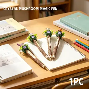 Natural Crystal Mushroom Magic Pen, Healing Energy Crystal Point Writing Stick, Creative DIY Stationery for Students, Halloween Festival Gift