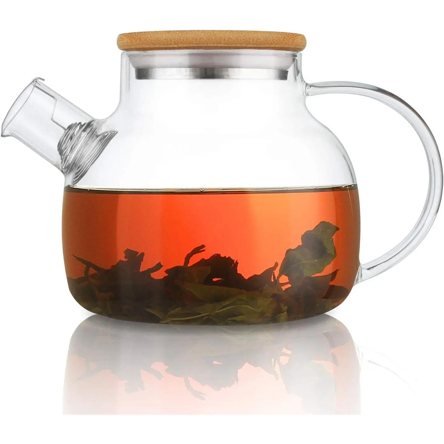 Stovetop Safe Clear Glass Teapot, 30.4oz Tea Maker with Removable Filter Spout for Loose Leaf and Blooming Tea