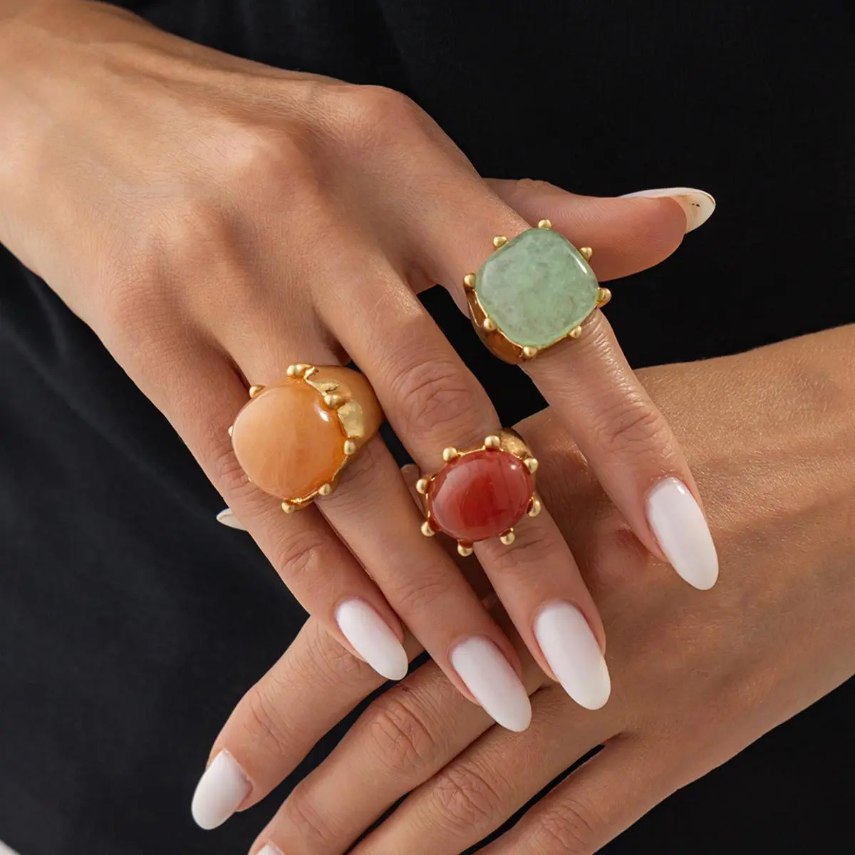 Back to School Supplies Chunky Statement Irregular Natural Stone Gemstone Ring Gold Plated Y2K Baddie Aesthetic Boho Festival Jewelry Gift For Her Summer