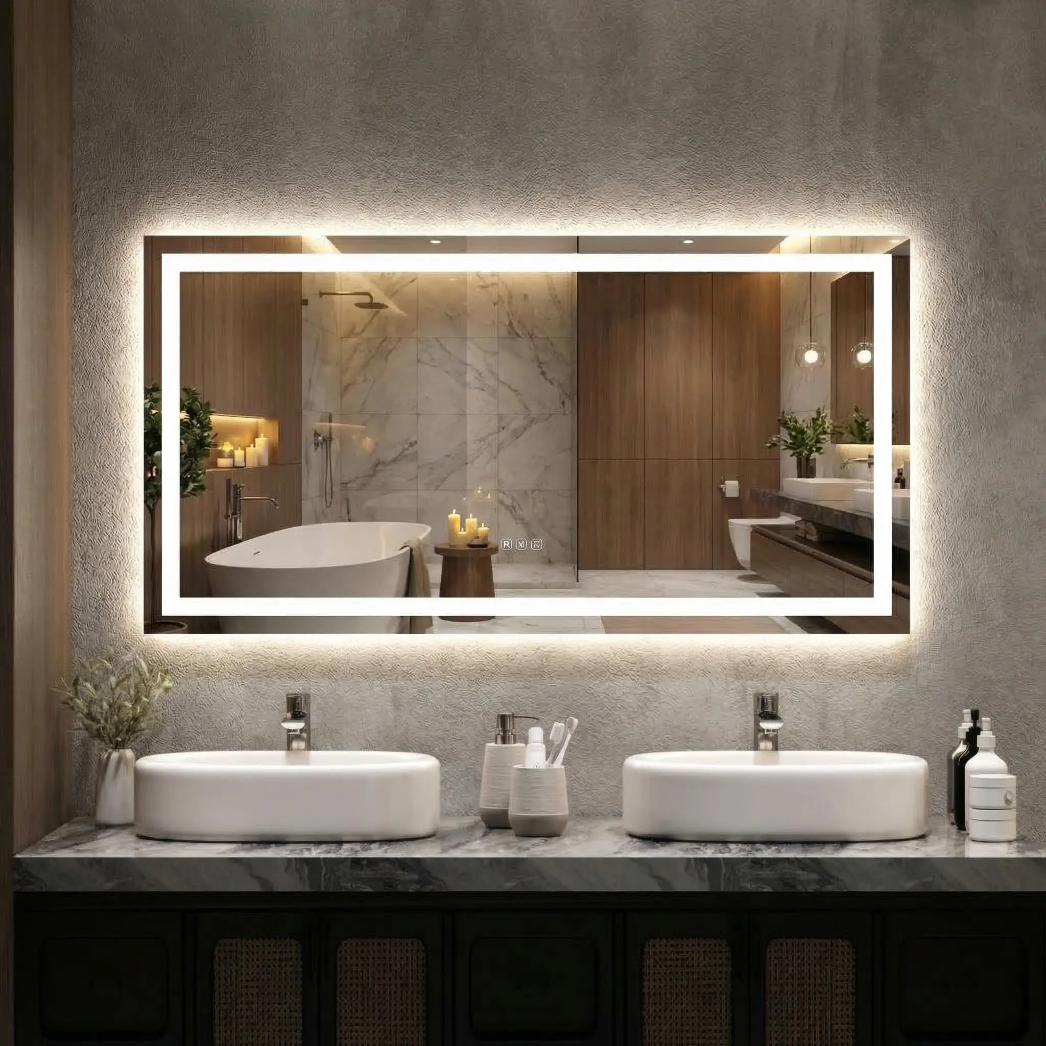 Garvee 50x26 inch LED Bathroom Mirror, Smart Dimmable Vanity Mirror with Anti-Fog & Memory Function, Front & Backlit, Shatter-Proof Wall Mount (Horizontal/Vertical)