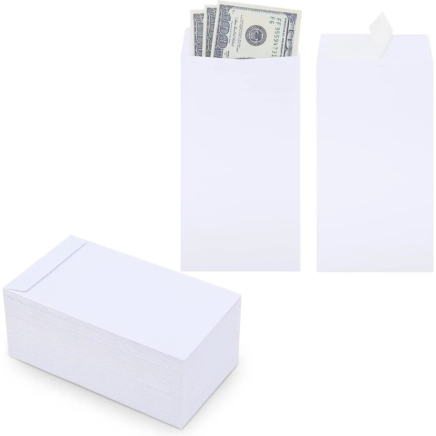 100 Pack  Envelopes Self adhesive 6.7x3.5 Inch, Fit for Envelope  Saving , White 120 GSM Thick  Envelopes for , Budgeting, Tips, Check,  & Tickets