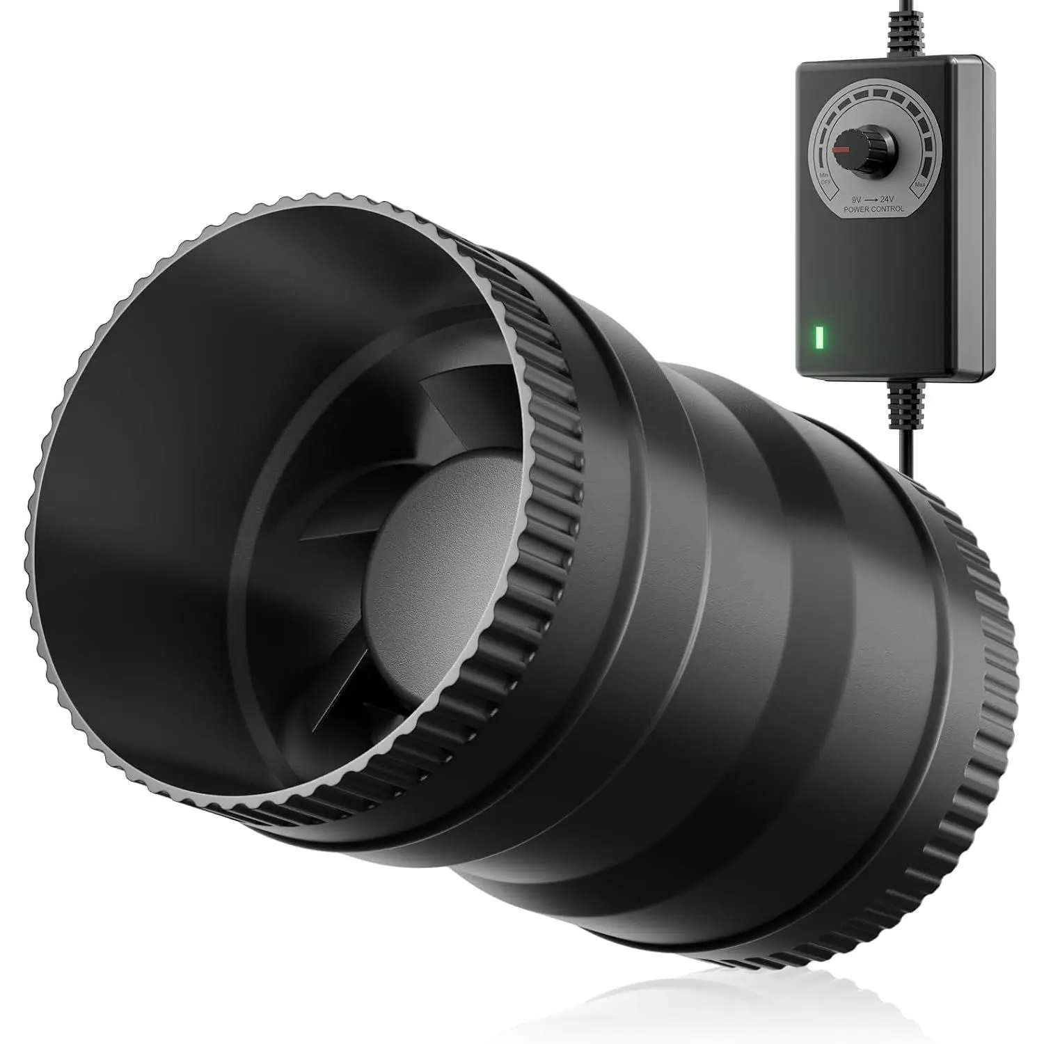 4 Inch Round Plastic Body Inline Booster Duct Fan with Speed Controller - 130 CFM Max Airflow, 6W Ultra-Low Power, Low Noise