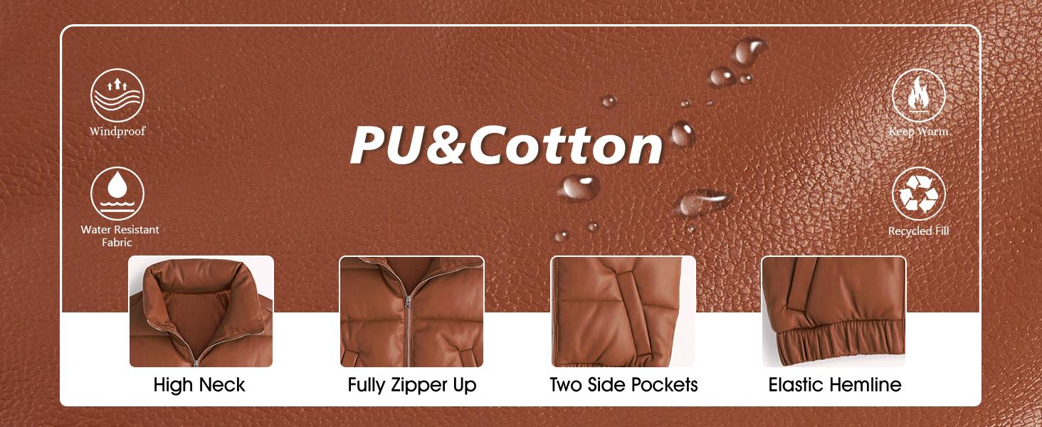 Danedvi Womens Faux Leather Puffer Vest High Stand Collar Zip Up Sleeveless Winter Cropped Jacket Gilet Danedvi Womens Faux Leather Puffer Vest High Stand Collar Zip Up Sleeveless Winter Cropped Jacket Gilet