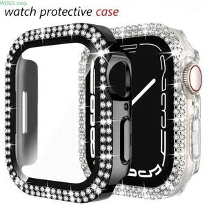 2026Sparkling Diamond Watch Case, Shockproof Full Coverage Protector, Integrated Tempered Glass Bezel, Dazzling Fashion Accessory Compatible with Apple Watch Series 3 To 9 And SE in 38mm To 45mm for Daily Use