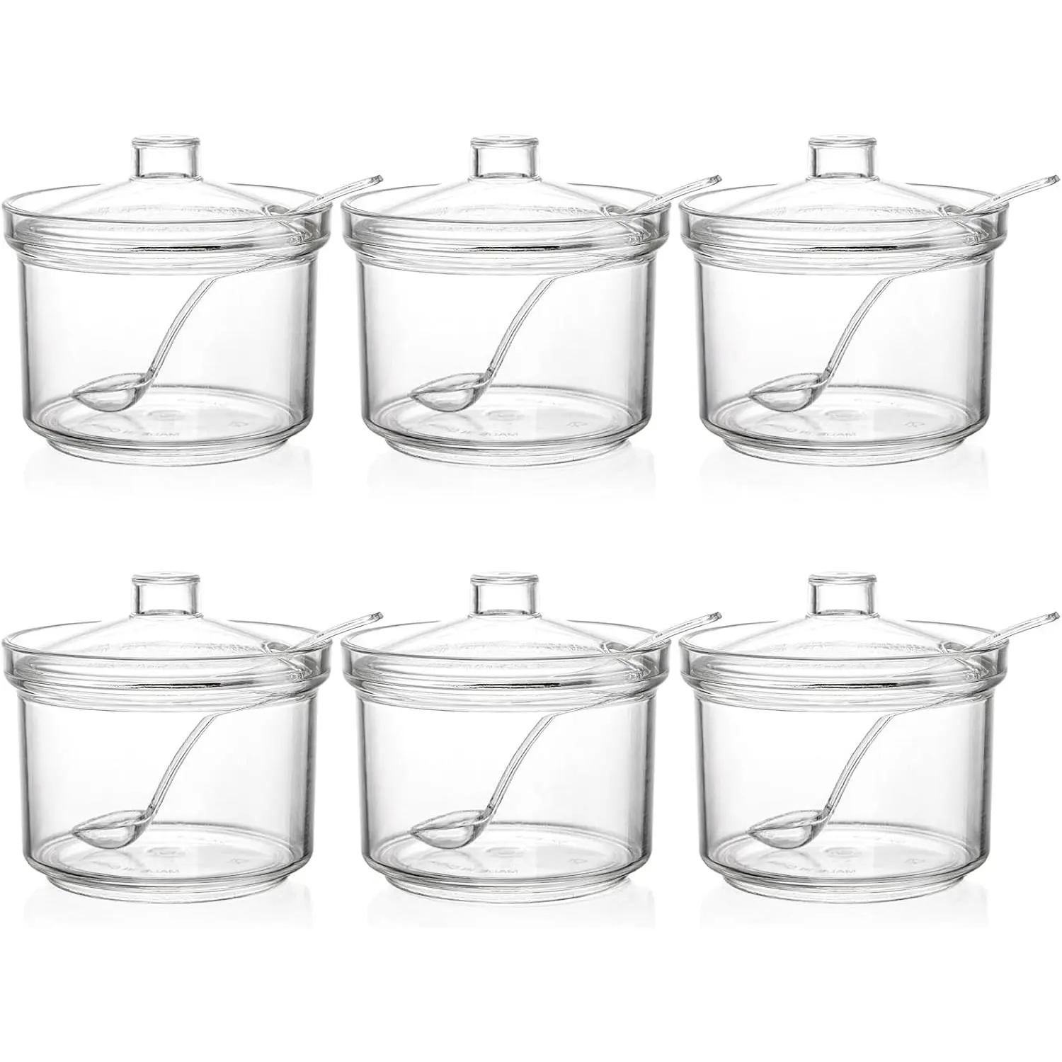 Set of 6 Clear Acrylic Sugar Bowl, 14 oz Seasoning Box Condiment Pots with Spoon and Lid, Sugar Spice Salt Canister for Home Kitchen, Coffee Bar, Restaurant