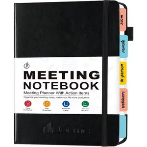 Meeting Notebook for Work with Action Items, Project Planner Work Planner for Office & Business Taking Notes, Agenda Organizer Supplies for Men & Women,160 Pages (8.5"x11") - Black