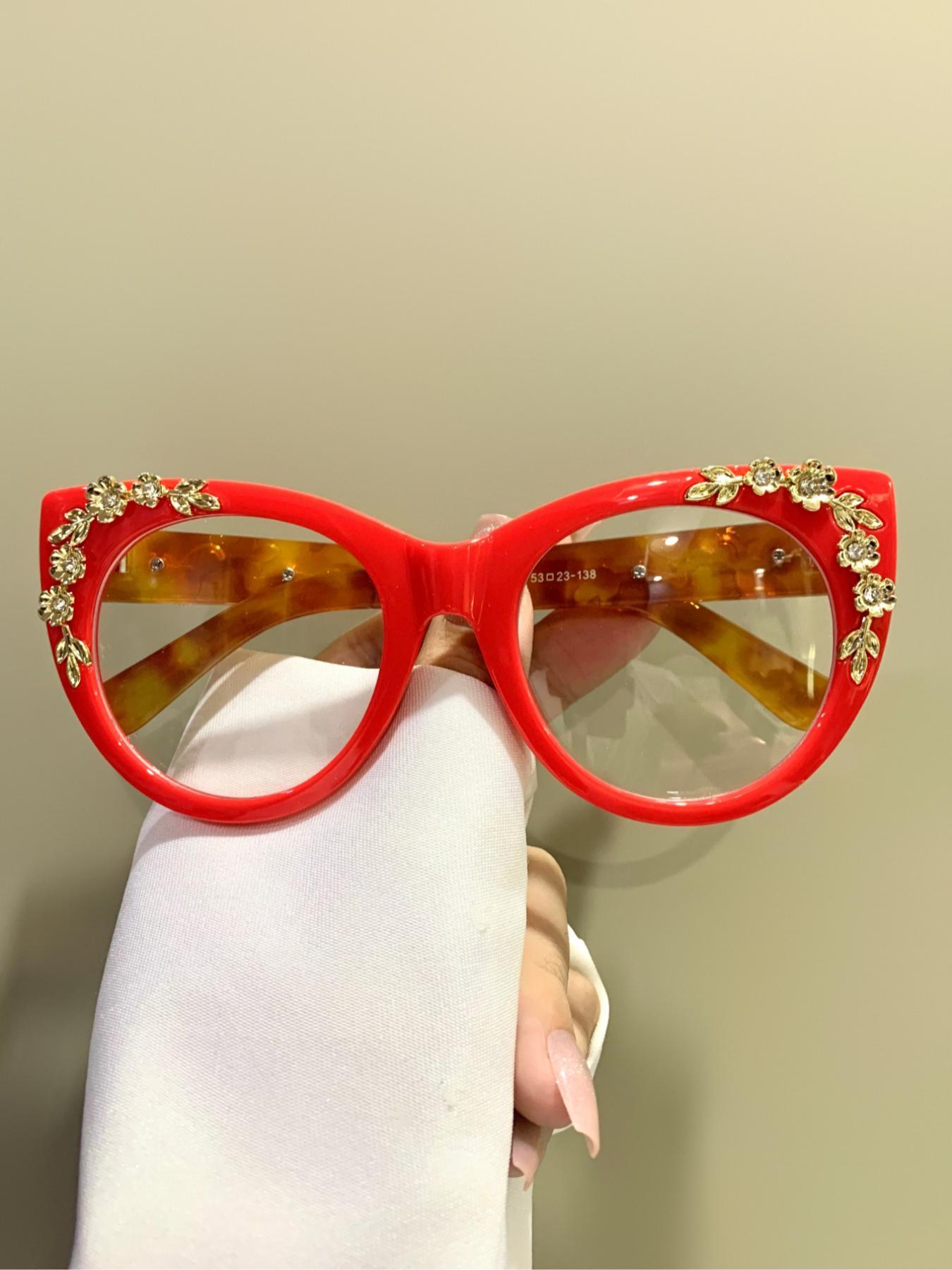 Women's Elegant Leopard & Flower & Rhinestone Decor Eyeglasses, Trendy Casual Cat Eye Frame Eyeglasses for Everyday Use, Fashion Accessories for Women & Girls, Leopard Pattern Eyeglasses, Stylish Glasses, Stylish Trendy Eyewear