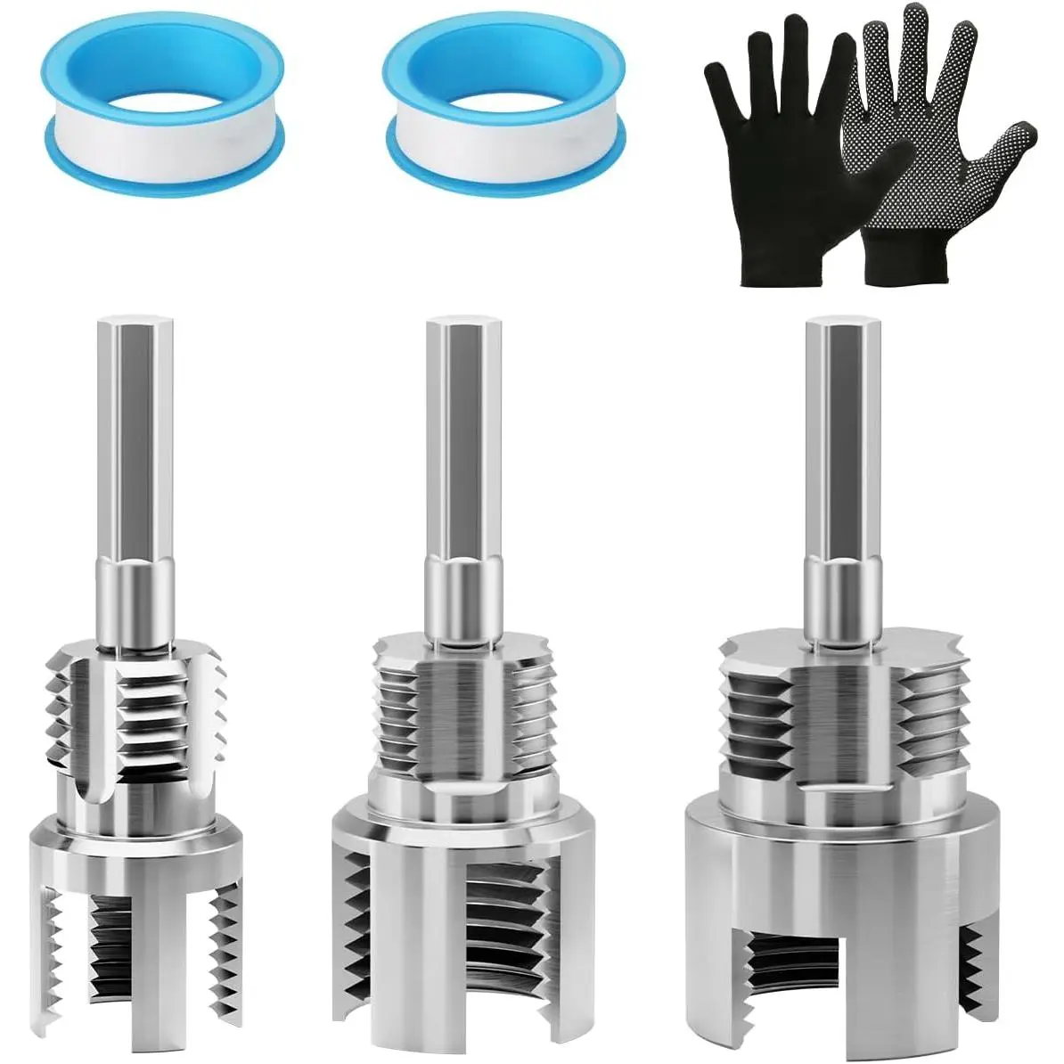 -Function PVC Pipe Threader Kit - Internal & External Pipe Threading Tool for 1/2", 3/4" & 1" Plastic Pipes for  Repair (1/2"+ 3/4"+1")