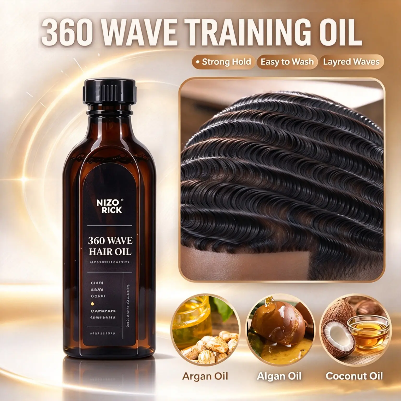 360 Wave Training Hair Oil, Strong Hold, Easy to Wash, Build Layered Waves, Moisturize Hair, Delivers Silky Shine, Hair Oil Serum, Liquid Form