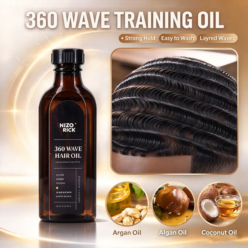 360 Wave Training Hair Oil, Strong Hold, Easy to Wash, Build Layered Waves, Moisturize Hair, Delivers Silky Shine, Hair Oil Serum, Liquid Form