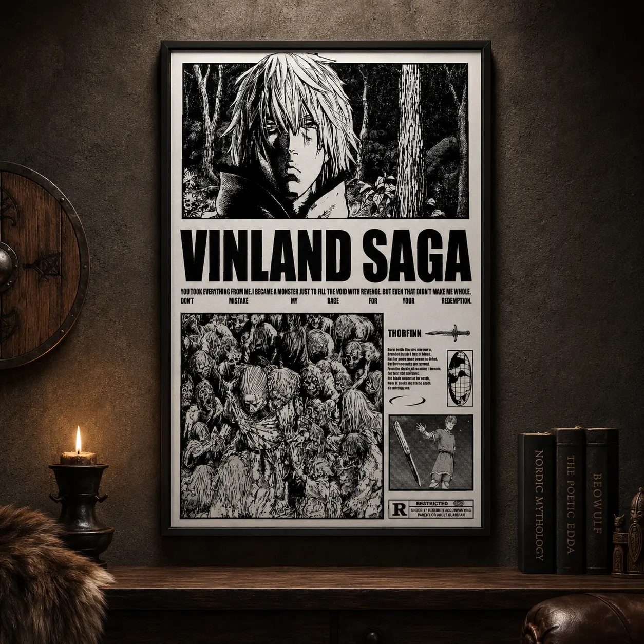 Aterproof Home  Thorfinn Vinland Saga Anime Art Poster, Manga Retro Artwork Wall  Print decor, Waterproof Canvas Wall Art Print, Japanese Anime Room Decor for Bedroom Dorm Gaming Room Office, Vintage Manga Poster, Gift for Anime Fans