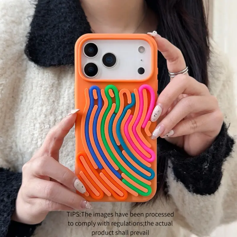 Creative Stress Relief Full-Cover Shockproof Silicone Case, Curved Maze Series, 9 Colors for iPhone 17 Pro Max