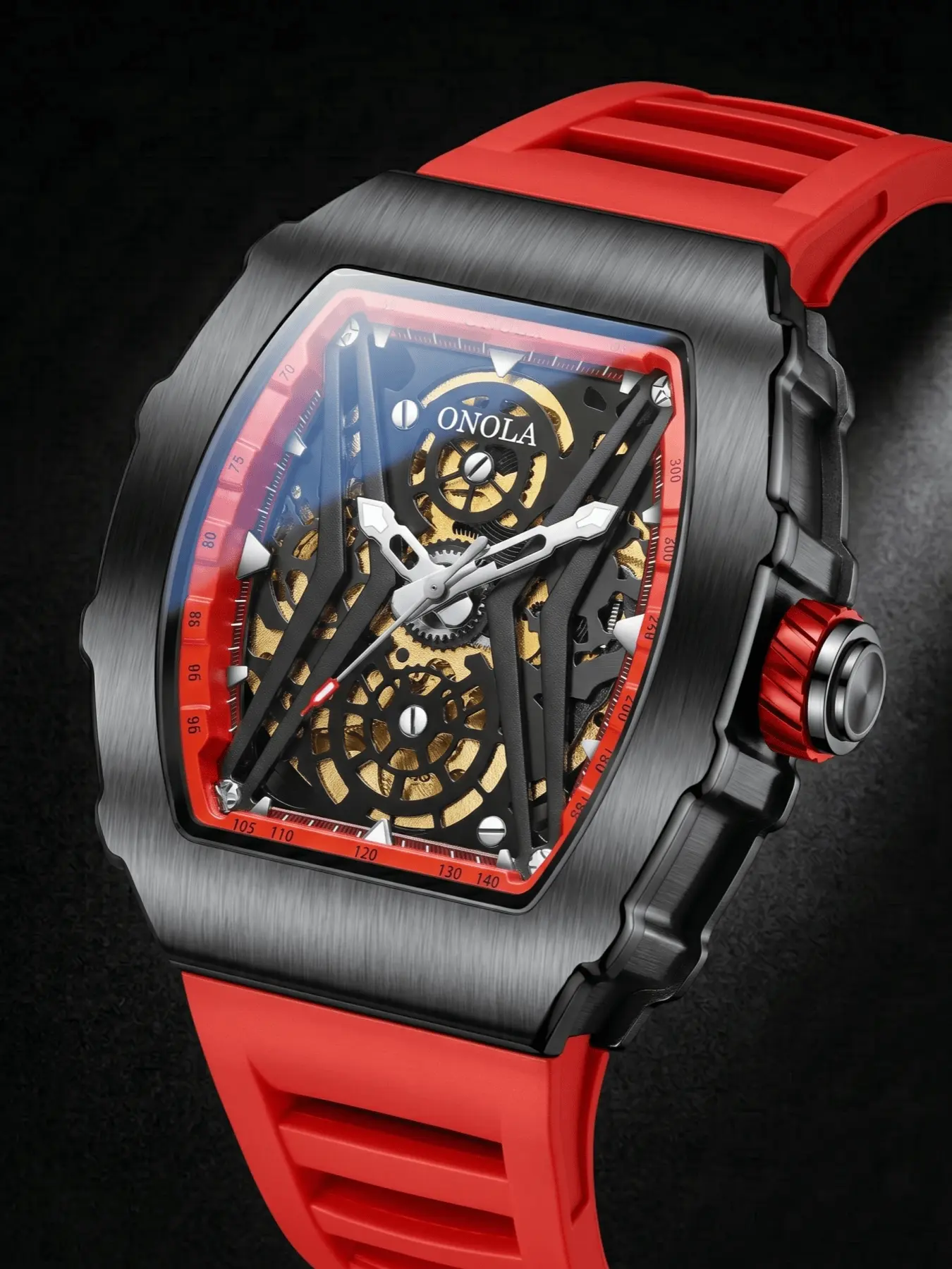 ONOLA Brand Skeleton Fully Automatic Watch Men Self Winding Mechanical Watch Waterproof Luminous Silicone Strap Luxury Watch for Men Hip Hop Business Sports Watch Male Daily Wear Watch Birthday Anniversary Gift Watch