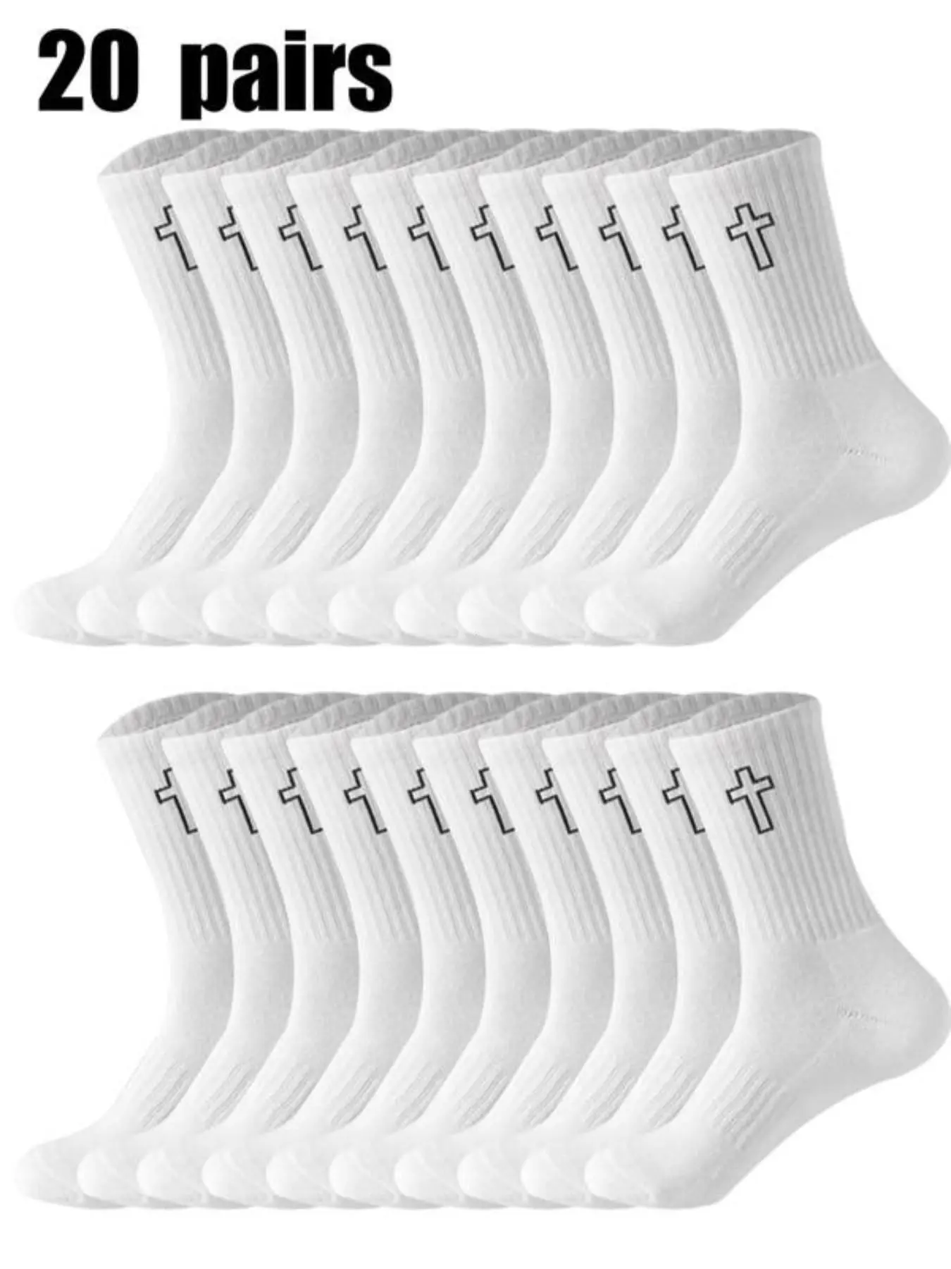 20 Pairs Men's Mid-Calf Socks, Casual Plain Design, Breathable & Comfortable, Unisex Crew Socks for All Seasons, Sports & Basketball Use