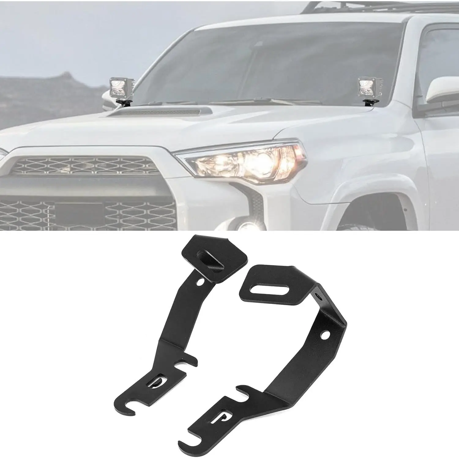 Hood Hinge Ditch Light Bolt-On Mount Steel Bracket for Toyota Tundra Models 07-21, Heavy-Duty, No-Drill Installation, Wrinkle-Coated Black, Sturdy & Durable