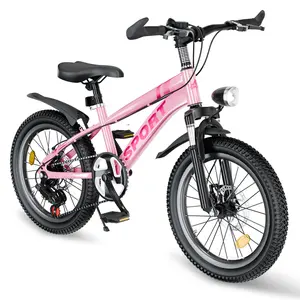 FKZNPJ 20 Inch Kids Mountain Bike for Boys & Girls Ages 7-12 – 7-Speed Gears, Dual Disc Brakes, Shock Absorber Front Fork, LED Light – Silver & Pink