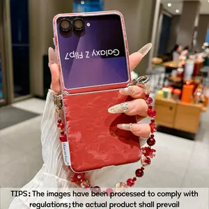 Silver-edged side-clasp landscape painting phone case, available with optional detachable fabric strap or hairpin bracelet. for Samsung Galaxy Z Flip 5/6/7/7FE/8. Fashionable protective cover, uniquely designed for daily use, protective housing