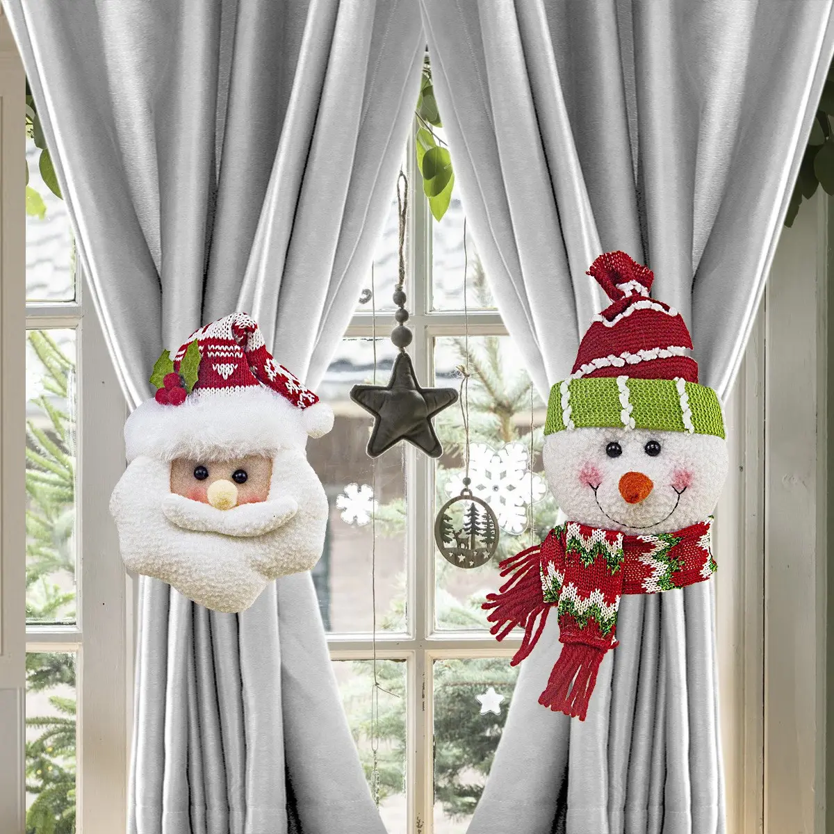 2-Pack Santa Claus Snowman Curtain Hooks, Christmas Curtain Tiebacks, Home Decor, Halloween & Christmas Decoration, Festive Window Treatments