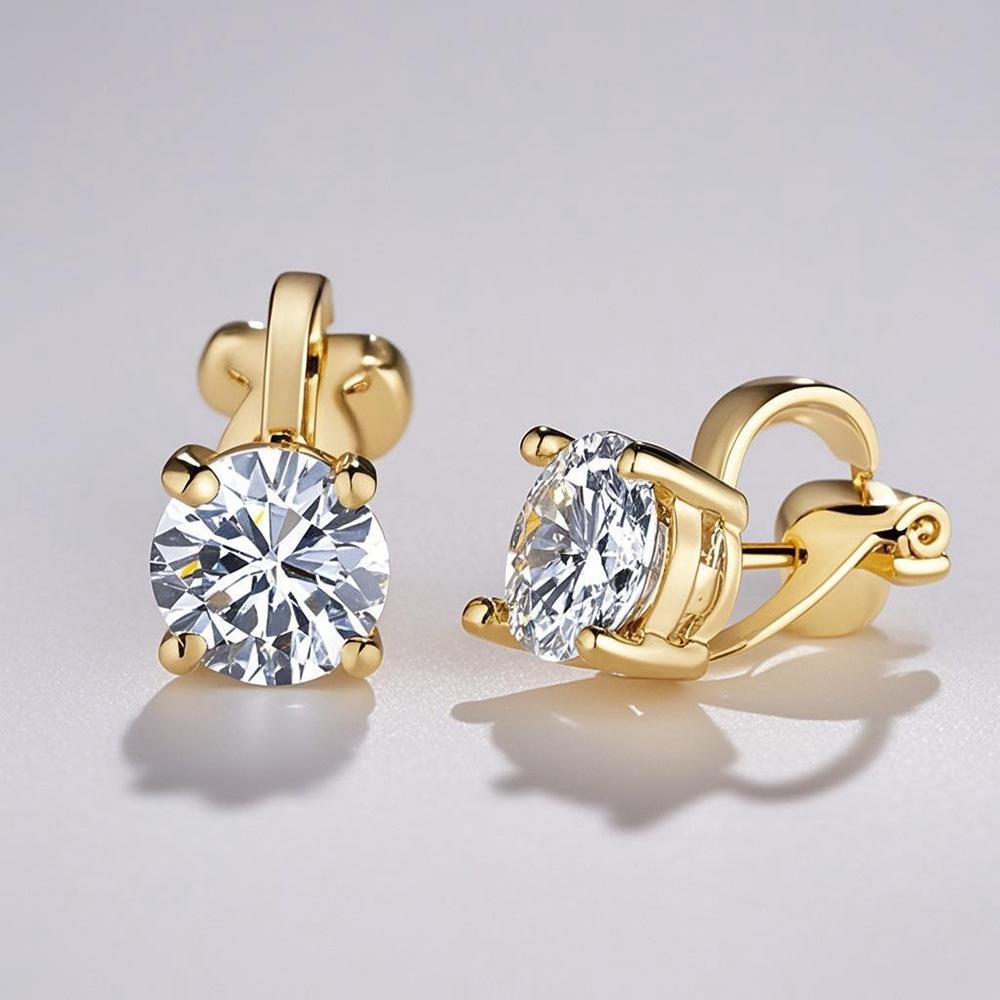 Micro-inlaid zirconia non-pierced ear clips for women, 3A grade super shiny geometric round colored earrings Moissanite Stud Unisex Hip Hop Zircon